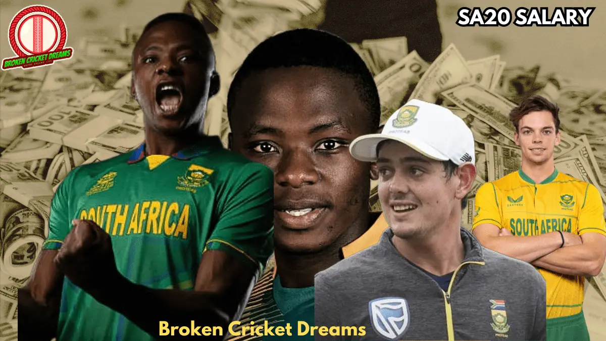 Salary of SA20 player in South Africa. Pictured here - Rabada, Quinton de Kock, and Tristan Stubbs, the most expensive player in the SA20 cricket league.