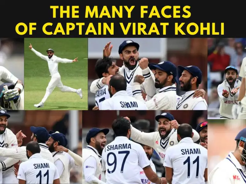 Collage of several expressions of Virat Kohli
