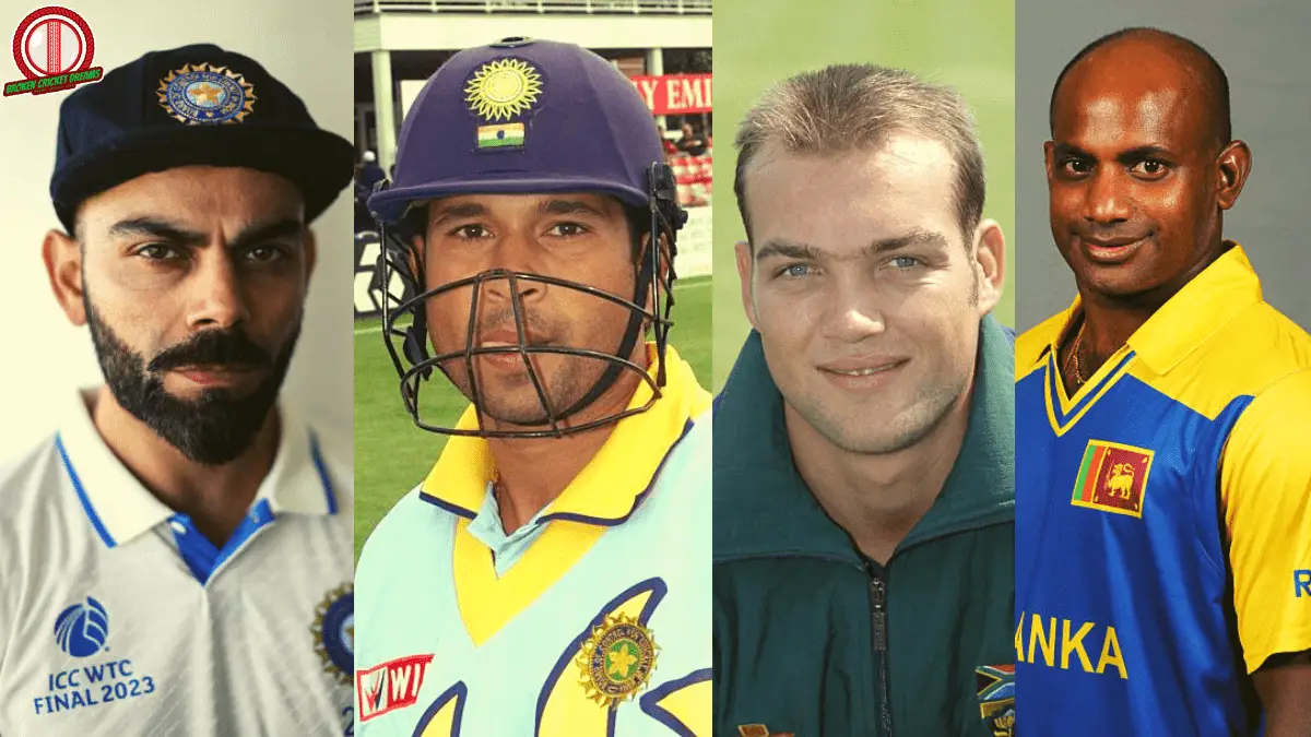 Most Man of the Match Awards in International Cricket - Collage of 4 cricketers: (From left to right) Virat Kohli, Sachin Tendulkar, Jacques Kallis, and Sanath Jayasuriya