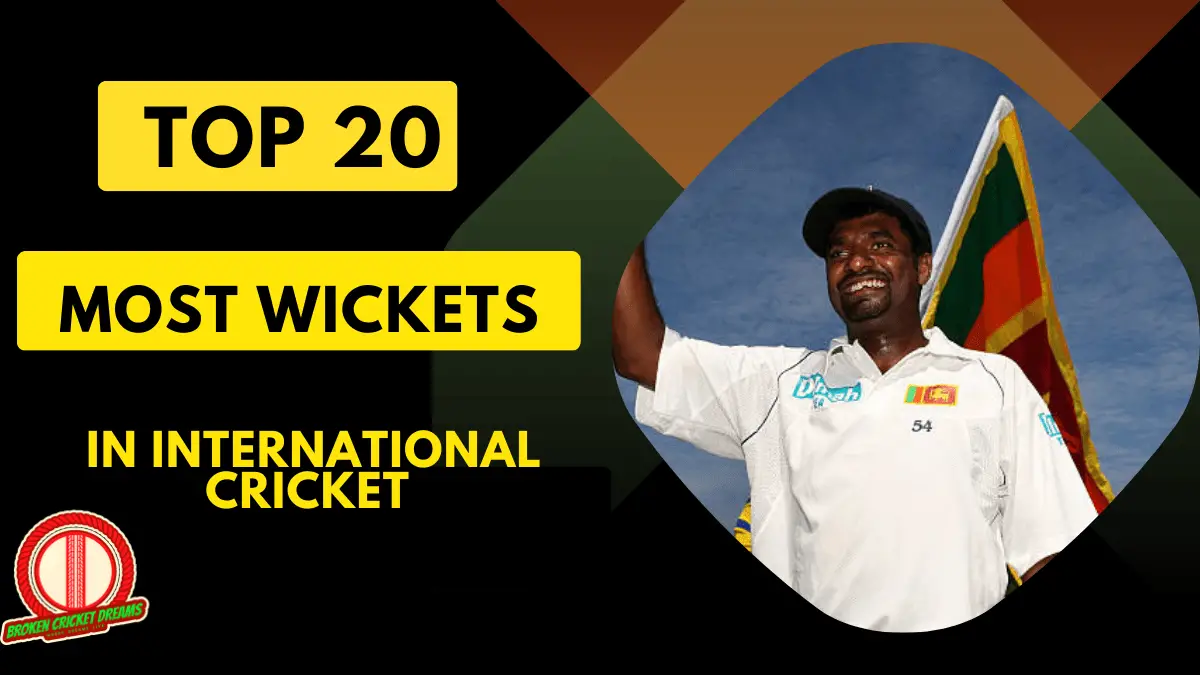 Thumbnail on the Most Wickets in International Cricket. A caption with a photo of Muttiah Muralitharan.