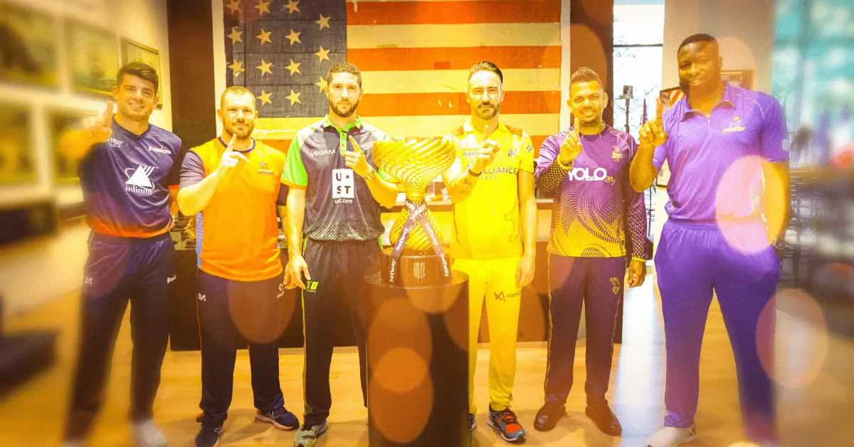 Where to Watch Major League Cricket 2023? On the eve of MLC 2023, pictured here are the captains of the six teams in front of the US flag.