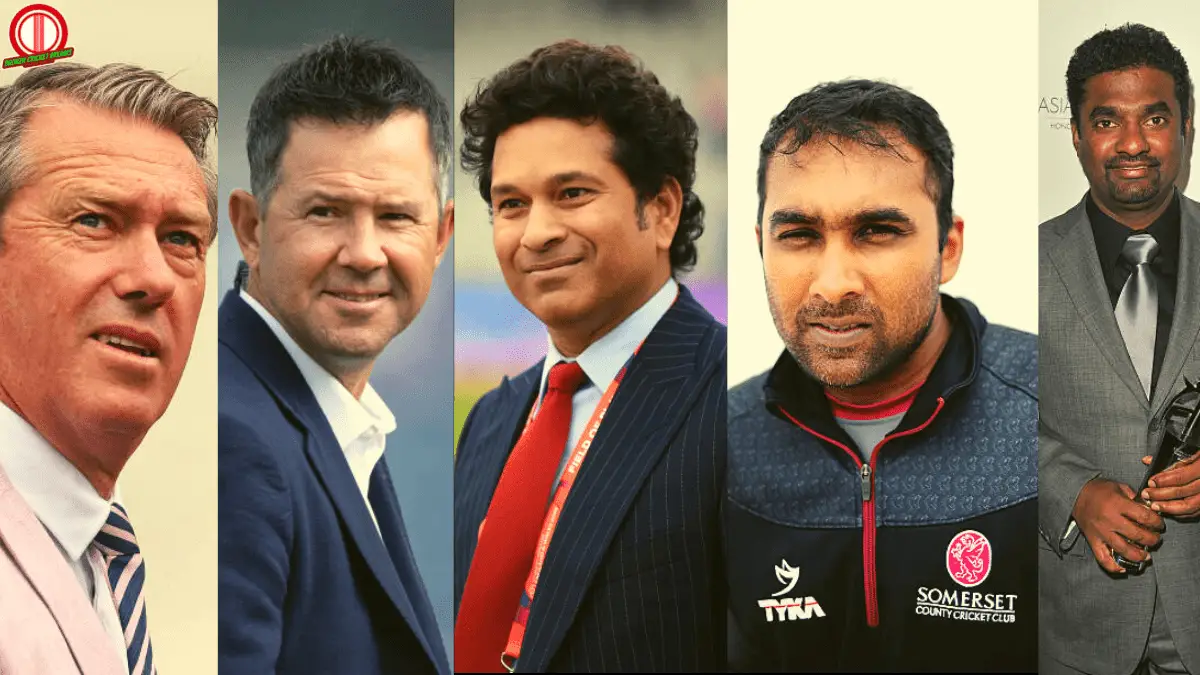 Cricketers Who has Played Most World Cup Matches: (Pictures from Left to Right) Glenn McGrath, Ricky Ponting, Sachin Tendulkar, Mahela Jayawardene, Muttiah Muralitharan