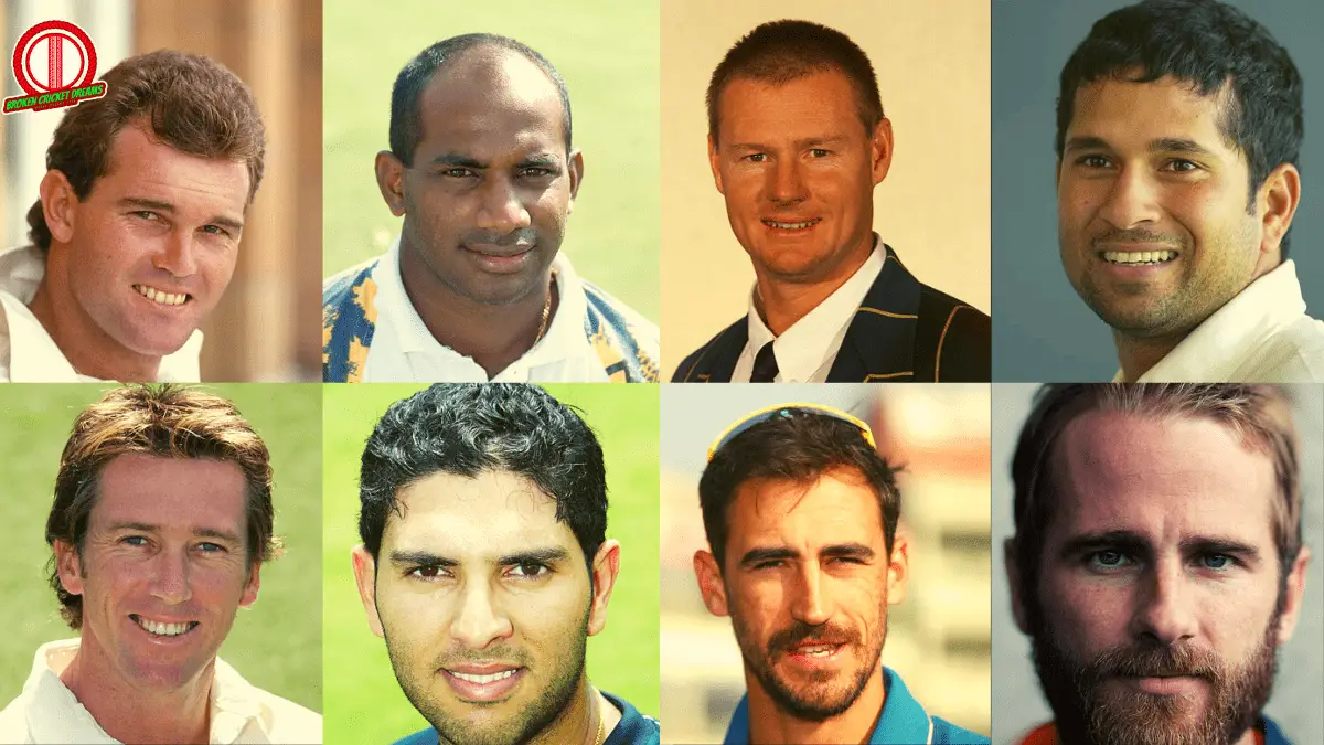 Man of the Tournament in Cricket World Cups List: (Pictured Top from left to right) Martin Crowe, Sanath Jayasuriya, Lance Klusener, Sachin Tendulkar (Pictured bottom from left to right) Glenn McGrath, Yuvraj Singh, Mitchell Starc, Kane Williamson