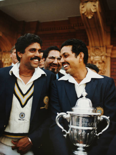 Photo of Mohinder Amarnath with Kapil Dev in the post-1983 Final celebration.