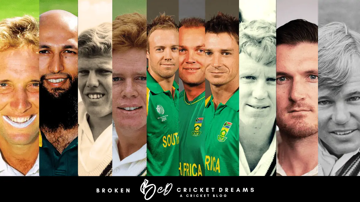 Greatest South African Cricketers of All Time: (From left to right) Allan Donald, Hashim Amla, Barry Richards, Shaun Pollock, AB de Villiers, Jacques Kallis, Dale Steyn, Graeme Pollock, Graeme Smith, Mike Procter