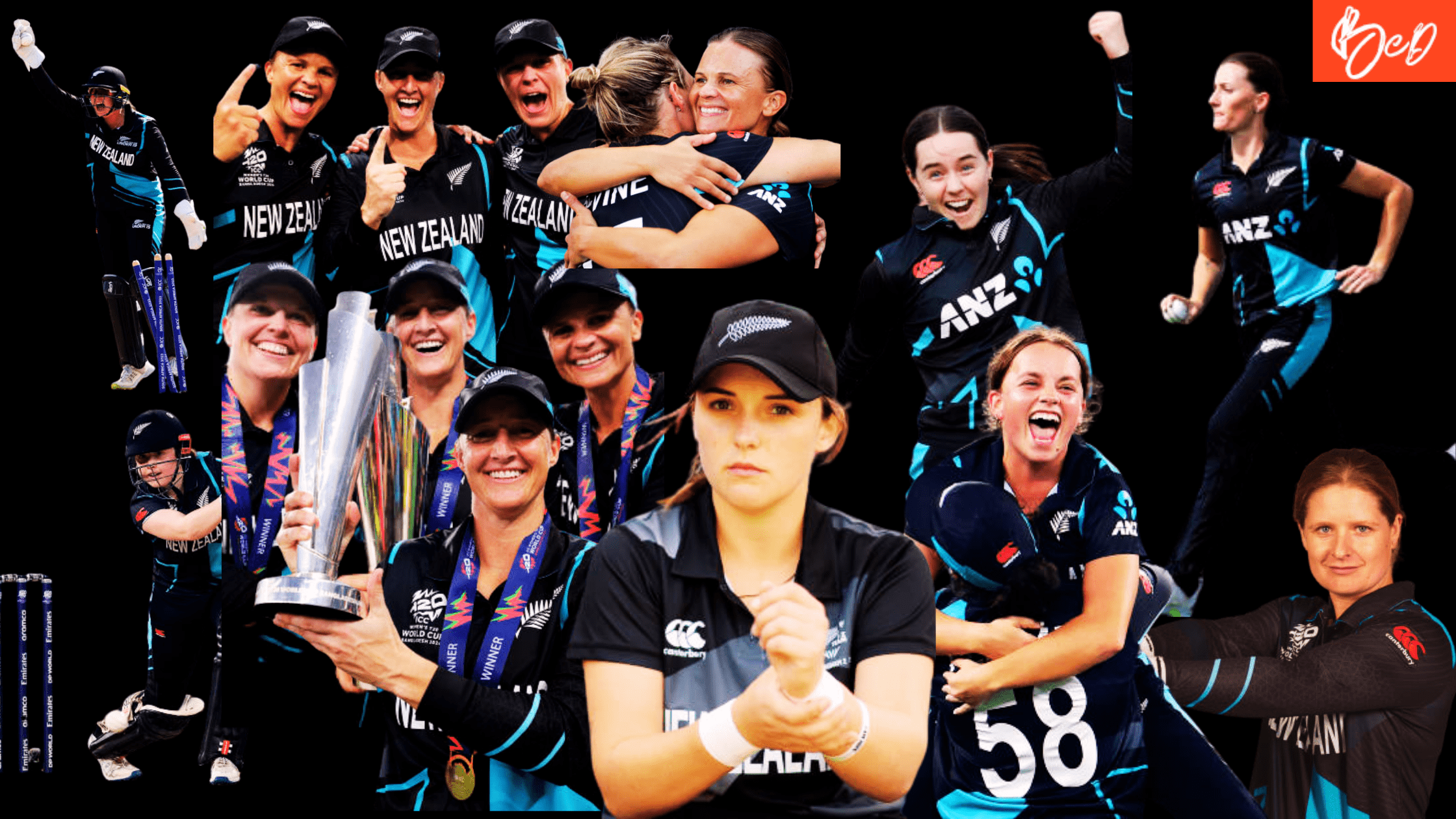 Collage of the XI that won the 2024 Women's T20 World Cup