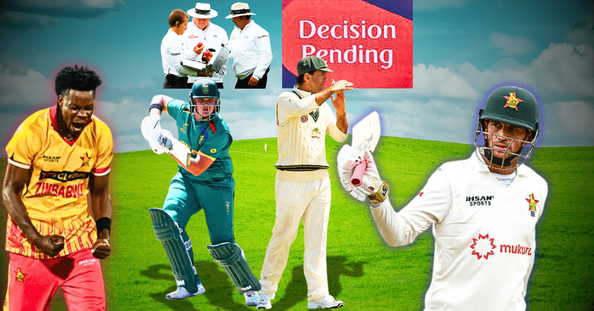 Collage of Vlessing Muzarabani, Lhuan-dre Pretorius, Sean Williams, Ricky Ponting, and Umpires